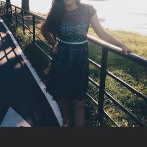 Black and baby blue lace dress